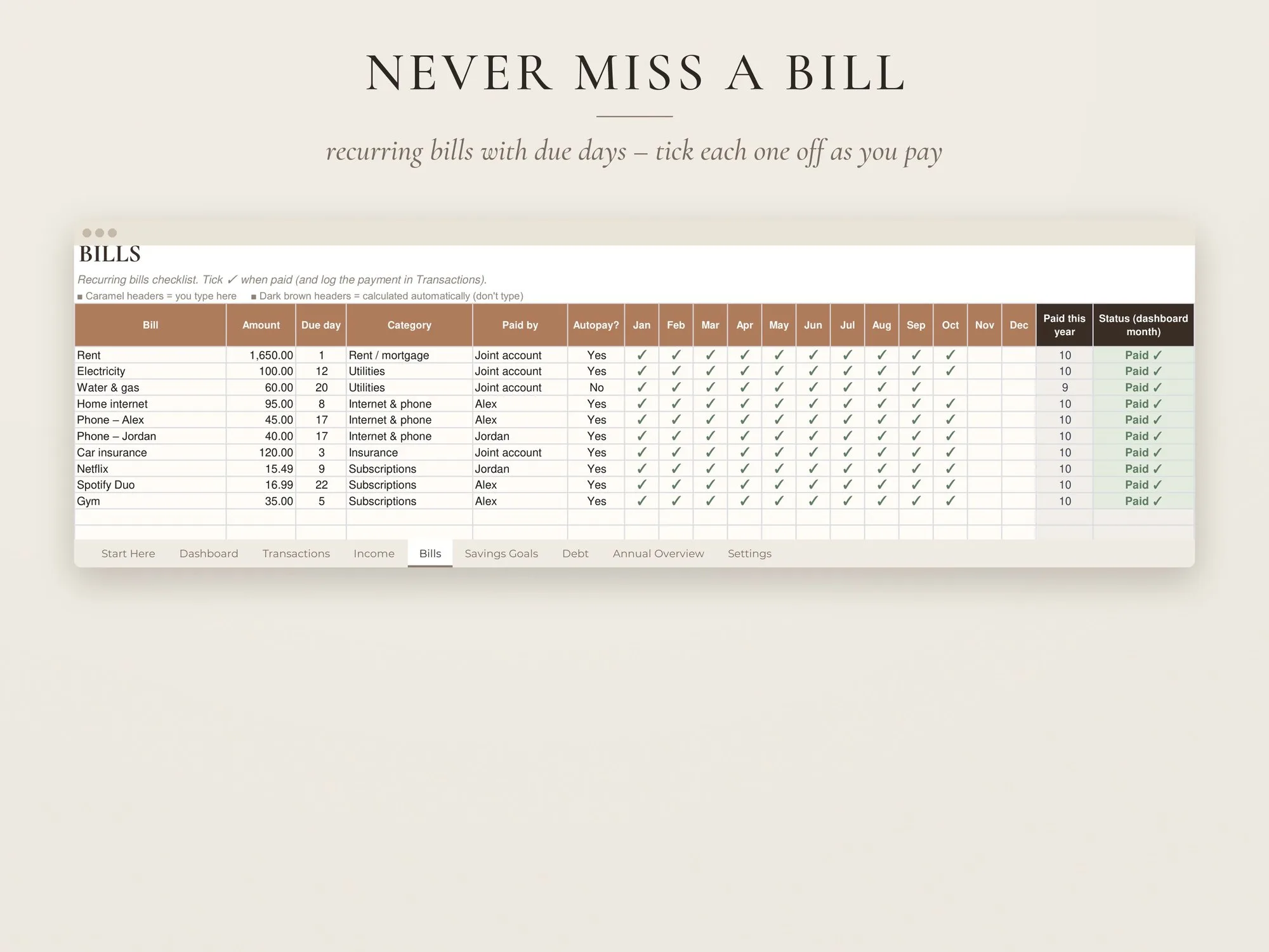 Couples Budget Spreadsheet – Google Sheets & Excel – preview 8