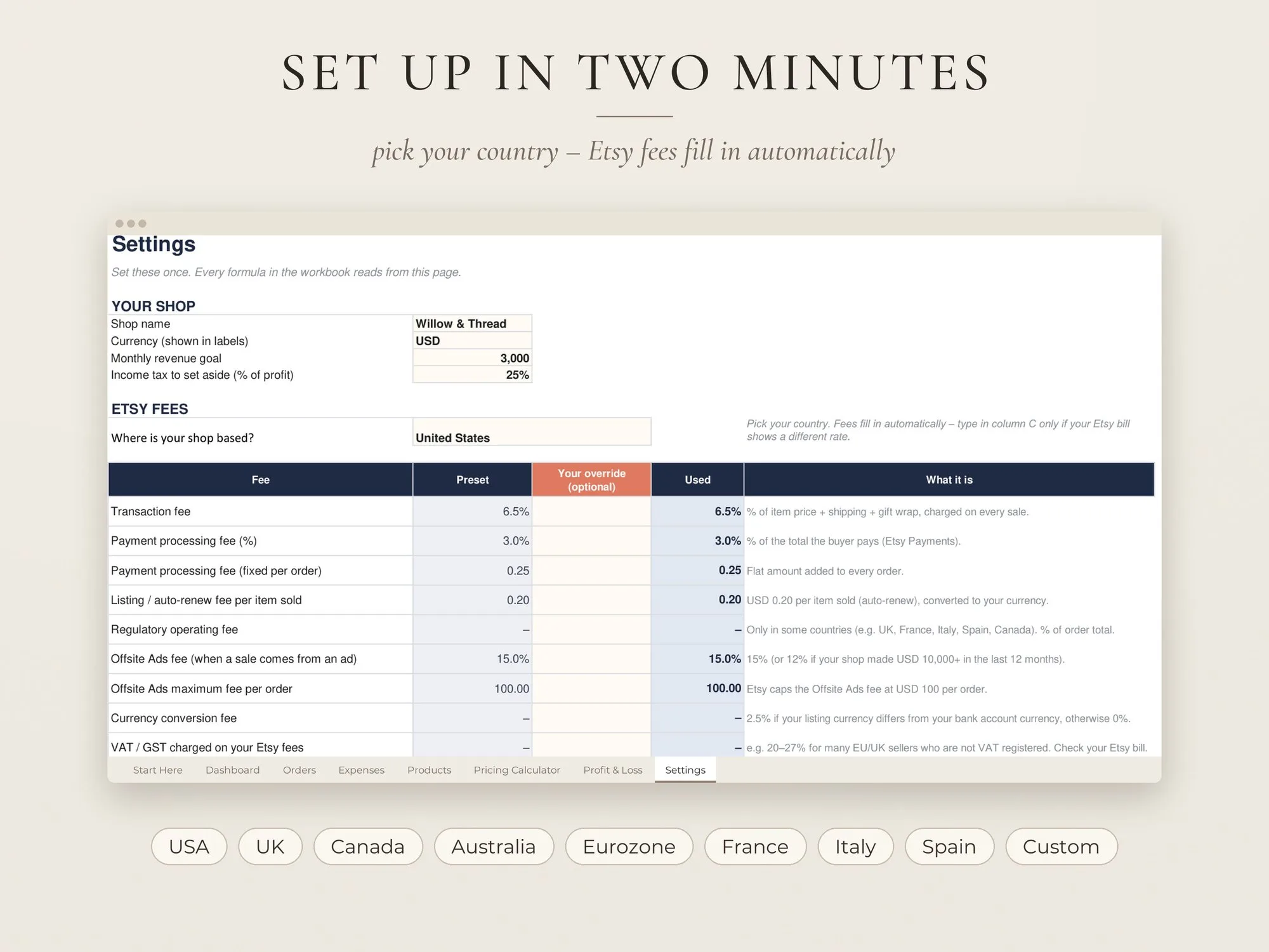 Etsy Seller Spreadsheet – Profit, Fees & Sales Tracker – preview 8